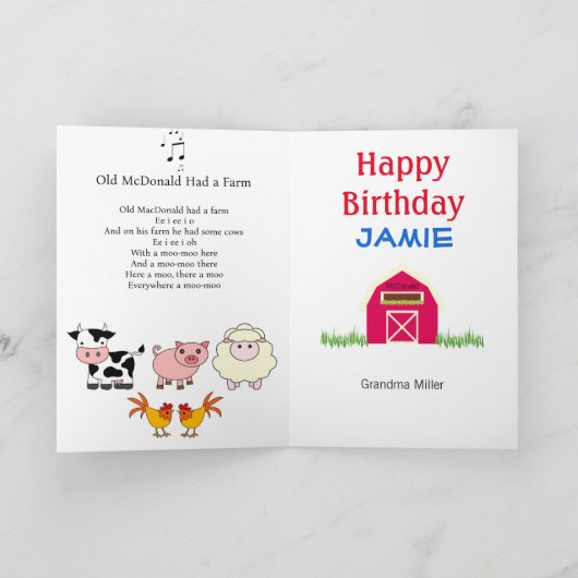Old MacDonald hatte ein Farm Happy Birthday Karte (Innenseite)