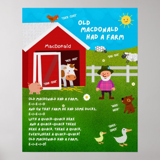 Old MacDonald Kinderreim Klassenzimmer Poster (Vorne)