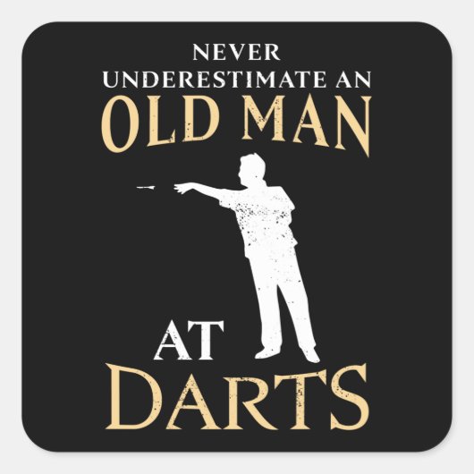 Old Man at Darts Funny Dartist Gift Vater Quadratischer Aufkleber (Vorderseite)