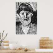 Old Man Charcoal Zeichnend Poster (Küche)