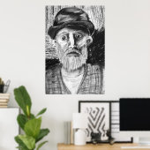 Old Man Charcoal Zeichnend Poster (Heimbüro)