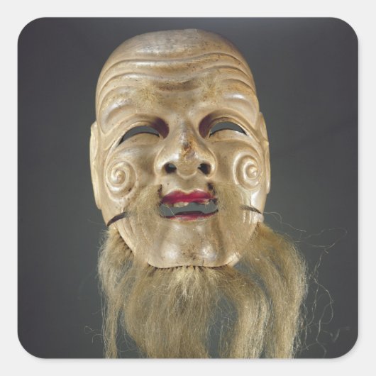 Old Man Mask, Noh Theater Quadratischer Aufkleber (Vorderseite)