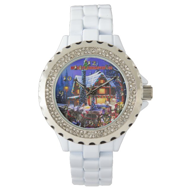 Old Man Santa Claus and Reindeer Armbanduhr (Vorderseite)