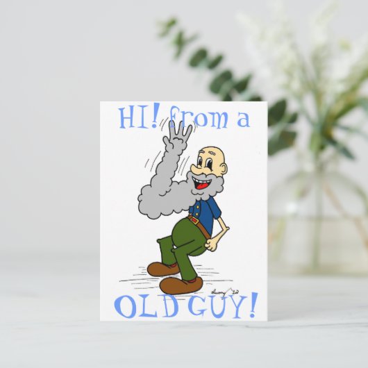 Old Man Wave Bart "HI! from a OLD TYP" Postkarte (Stehend Vorderseite)