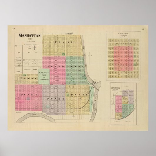 Old Manhattan KS Map (1887) Poster (Vorne)