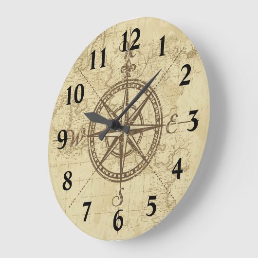 Old Map Compass Große Wanduhr (Winkel)