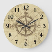 Old Map Compass Große Wanduhr (Vorderseite)