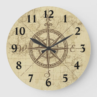 Old Map Compass Große Wanduhr