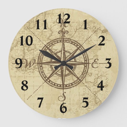 Old Map Compass Große Wanduhr (Vorderseite)