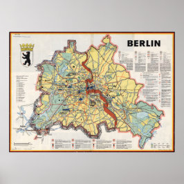 Old Map of Berlin 1961, Cold War Era Print Poster