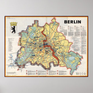 Old Map of Berlin 1961, Cold War Era Print Poster