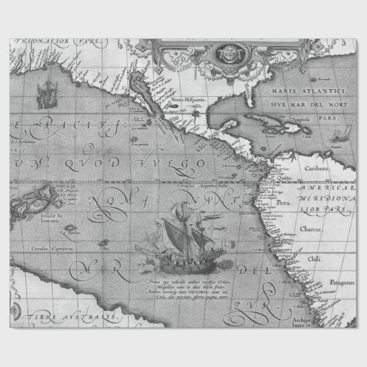 Old Maps Black and White Wrapping Paper Geschenkpapier (Flach)