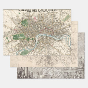 Old Maps London Paris Rom Große Städte Geschenkpapier Set