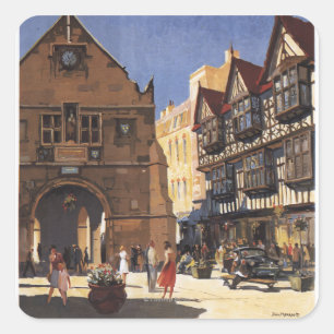 Old Market Hall View British Railposter Quadratischer Aufkleber