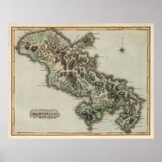 Old Martinique Island Map (1823) Poster (Vorne)