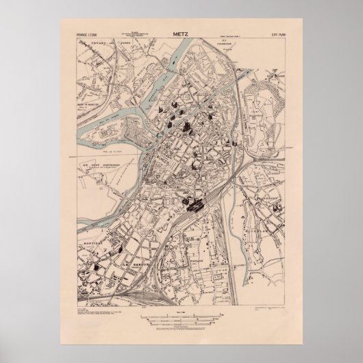 Old Metz France Map (1943) Poster (Vorne)