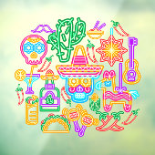 Old Mexico Cinco de Mayo Imitats Neon Light Fensteraufkleber (Blatt 3)