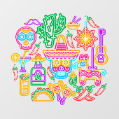 Old Mexico Cinco de Mayo Imitats Neon Light Fensteraufkleber (Blatt)