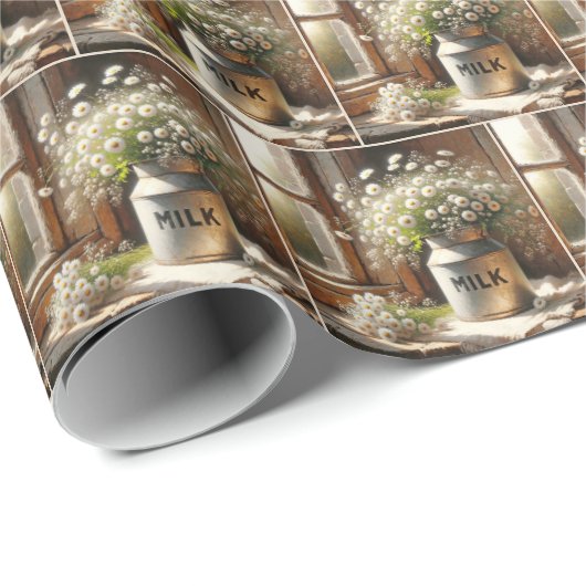 Old Milk Can mit Daisy Bouquet Geschenkpapier (Rolleneckpunkt)