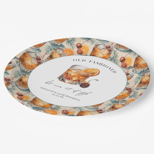 "Old modic" Cocktail Geburtstag Pappteller (Schrägansicht)