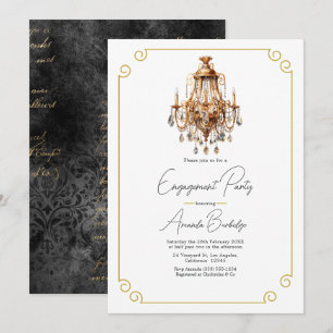 Old Money Ästhetische Black & Gold Engagement Part Einladung