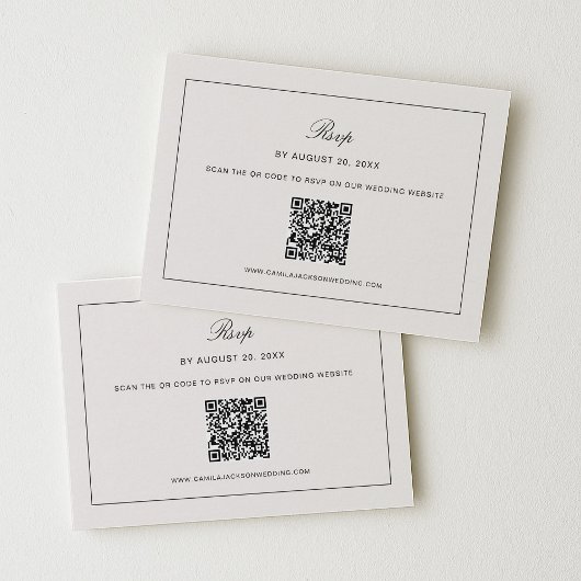 Old Money Black and Ivory Wedding RSVP Qr Code Begleitkarte