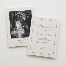 Old Money Black and Ivory Wedding Save the Date Einladung