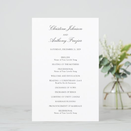 Old Money Black and White Classic Wedding Program (Stehend Vorderseite)