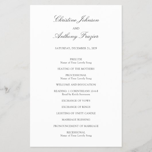 Old Money Black and White Classic Wedding Program Flyer (Vorne)
