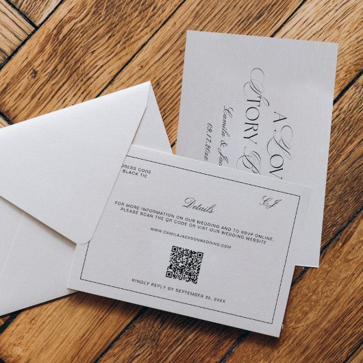 Old Money Black and White Wedding Details Begleitkarte