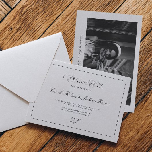 Old Money Black and White Wedding Save the Date Einladung