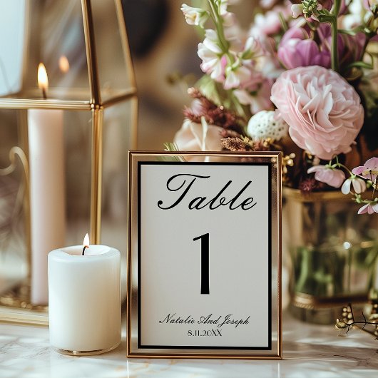 Old Money Black Cream Wedding Table Number Einladung