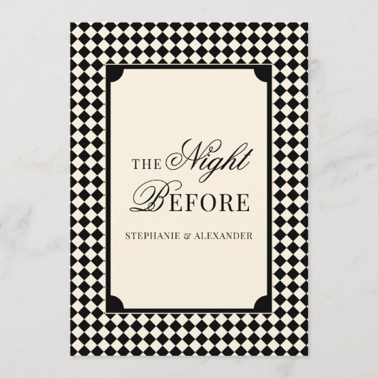 Old Money Black Ivory Checkered Rehearsal Dinner  Einladung (Vorderseite)