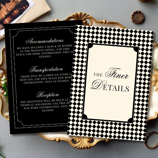 Old Money Black Ivory Checkered Wedding Details Begleitkarte