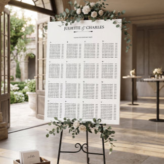 Old Money Black & White Alphabetical Seating Chart Poster