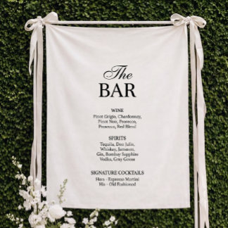 Old Money Black & White | Wedding Bar Fabric Sign Wandteppich