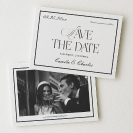 Old Money Black White Wedding Save the Date Photo Einladung