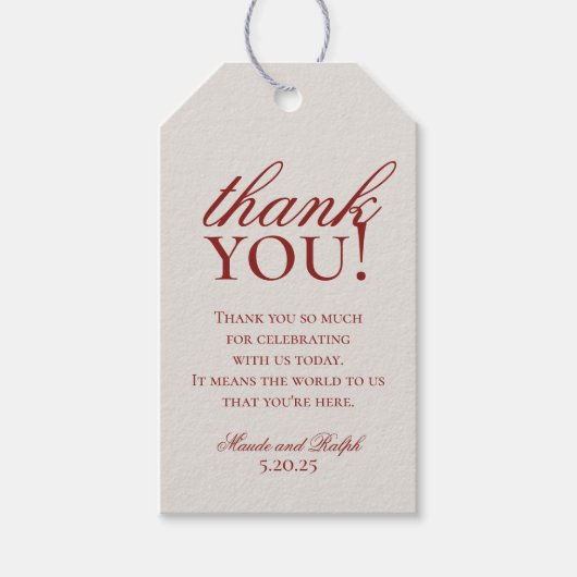 Old Money Bold Red Monogram Wedding Danke Geschenkanhänger (Vorderseite)