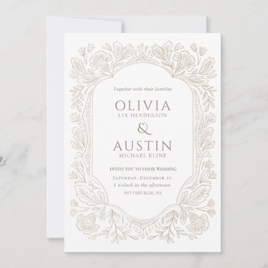 Old Money Botanical Wedding | Heirloom Taupe  Einladung (Vorderseite)