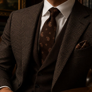 Old Money Burgunder Paisley Herringbone Tweed Krawatte