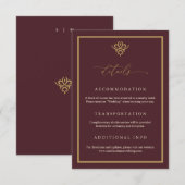 Old Money Burgundy Wedding Enclosure Card Begleitkarte (Vorne/Hinten)