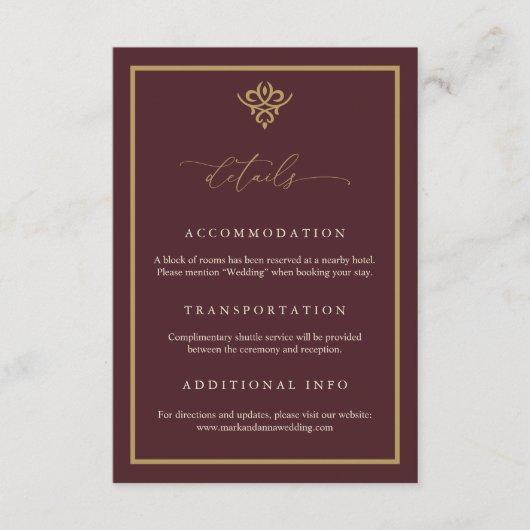 Old Money Burgundy Wedding Enclosure Card Begleitkarte (Vorderseite)