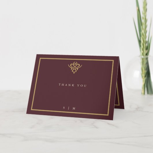 Old Money Burgundy Wedding Folded  Dankeskarte (Vorderseite)