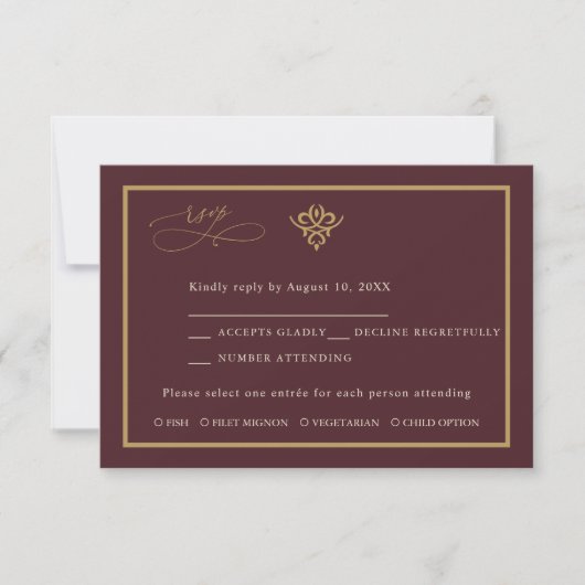 Old Money Burgundy Wedding Response Card RSVP Karte (Vorderseite)