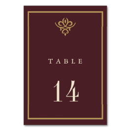 Old Money Burgundy Wedding Table Card Tischnummer
