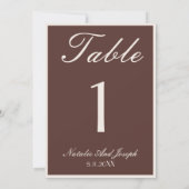Old Money Chocolate Brown Wedding Table Number Einladung (Rückseite)