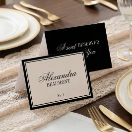 Old Money Classic Black Cream Wedding Place Card Tischnummer