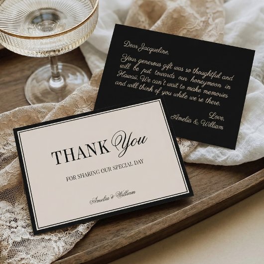 Old Money Classy Timeless Black Cream Wedding Dankeskarte
