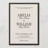 Old Money Classy Timeless Black Cream Wedding Einladung (Vorderseite)