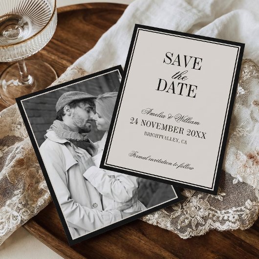 Old Money Classy Timeless Black Cream Wedding Save The Date